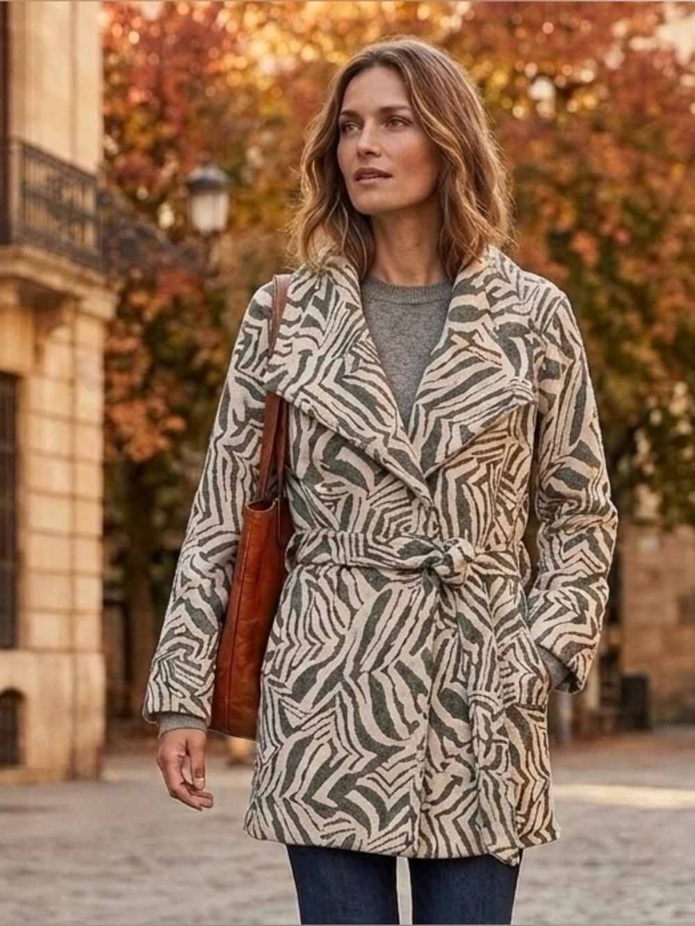 Rachel Zoe Gray and Cream Zebra Print Wool Jacket